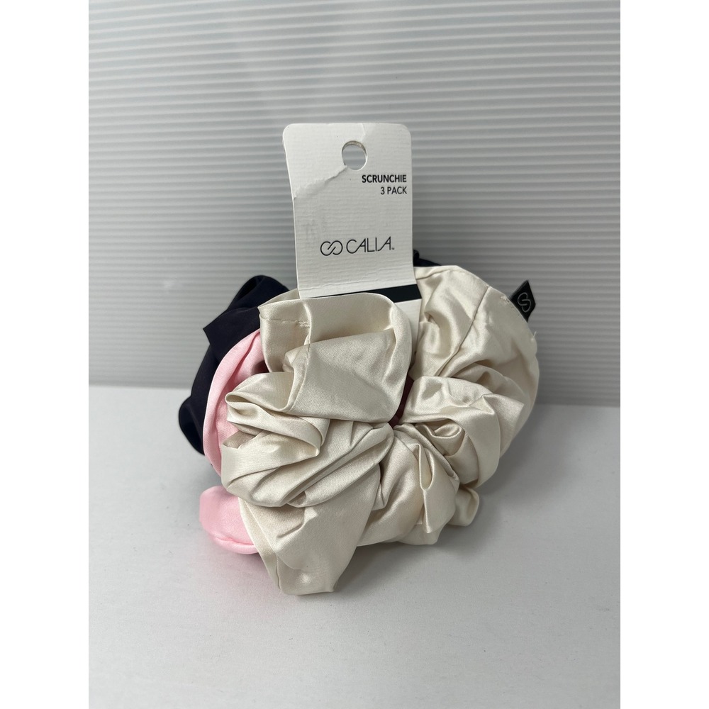 CALIA Women Satin Scrunchie 3 Pack Black Pink Cream CAC2508 OSFM